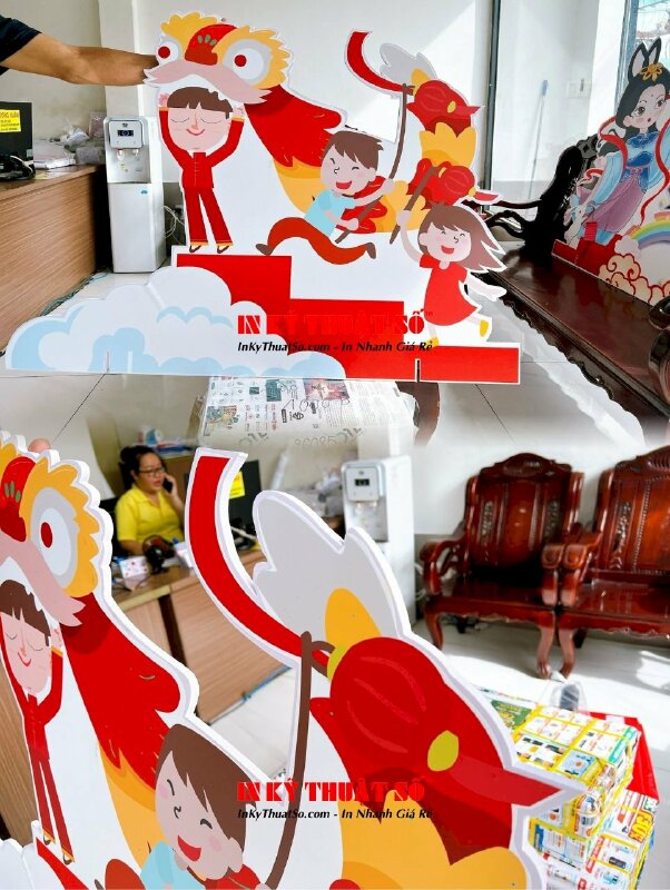 Mô hình Trung Thu lồng đèn, chị Hằng, thỏ ngọc, múa lân, rước đèn in PP format cắt CNC theo hình - INKTS596