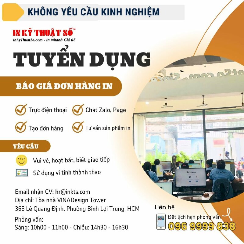 Công ty In Kỹ Thuật Số tuyển dụng Nhân viên Tiếp nhận đơn hàng