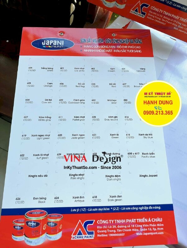 Bảng chia ô màu sơn cho cửa hàng, bảng format xỏ dây treo bảng giới thiệu màu sơn sắt mạ kẽm - INKTS1181