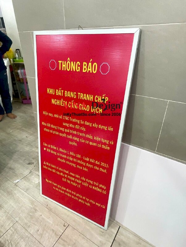 In bảng thông báo hiflex nẹp khung nhôm, thông báo về tình hình pháp lý bất động sản, nhà đất - INKTS3443