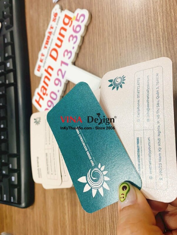 In card visit giấy mỹ thuật ánh nhũ, card giấy nhũ bạc bo góc - INKTS608