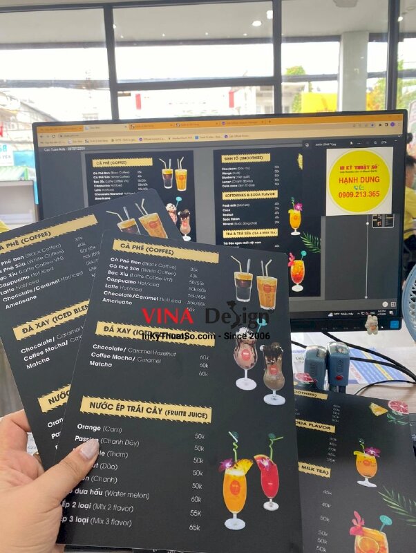 In combo menu đồ ăn, menu thức uống dạng tấm cầm tay bằng nhựa cho quán cafe sân vườn - INKTS902