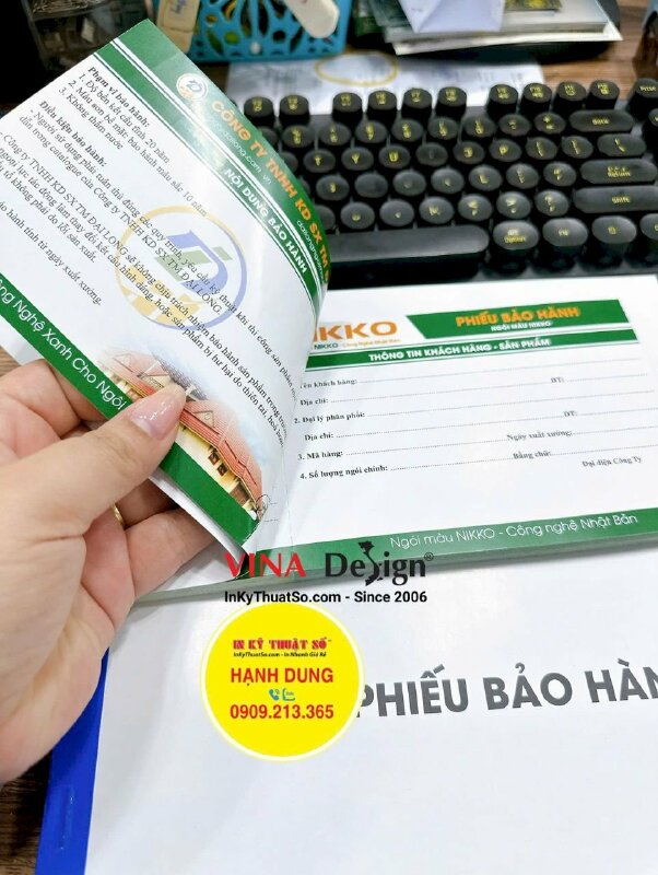 In cuốn phiếu bảo hành sản phẩm ngói màu, cấn răng cưa 1 đường - INKTS3427