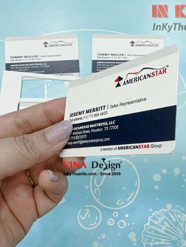 In danh thiếp giấy mỹ thuật Astropack, làm khuôn bo góc riêng theo yêu cầu, card visit Sales Representative Đại diện kinh doanh, hàng gửi đi Mỹ từ TPHCM - INKTS883