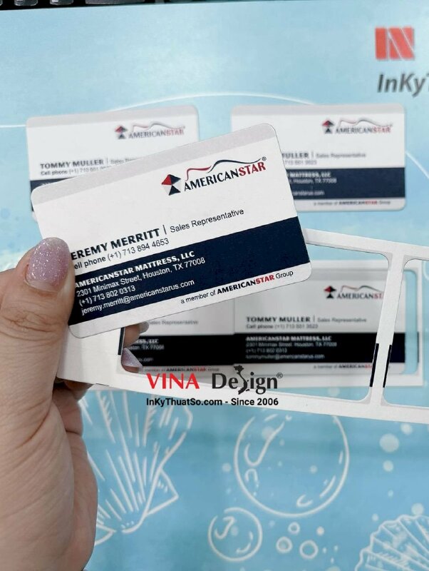 In danh thiếp giấy mỹ thuật Astropack, làm khuôn bo góc riêng theo yêu cầu, card visit Sales Representative Đại diện kinh doanh, hàng gửi đi Mỹ từ TPHCM - INKTS883