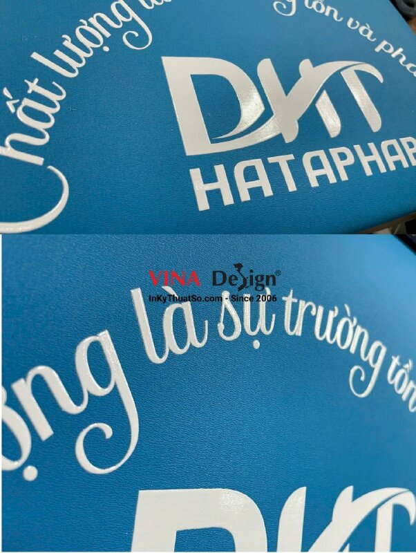 In logo slogan UV DTF dán lên ghế da simili, in UV DTF bóc dán trực tiếp lên simili - INKTS3402