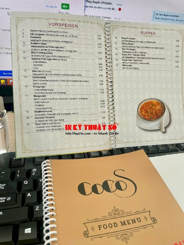 In menu nhà hàng món Á bằng tiếng Đức, hàng gửi đi Đức từ TPHCM - INKTS689