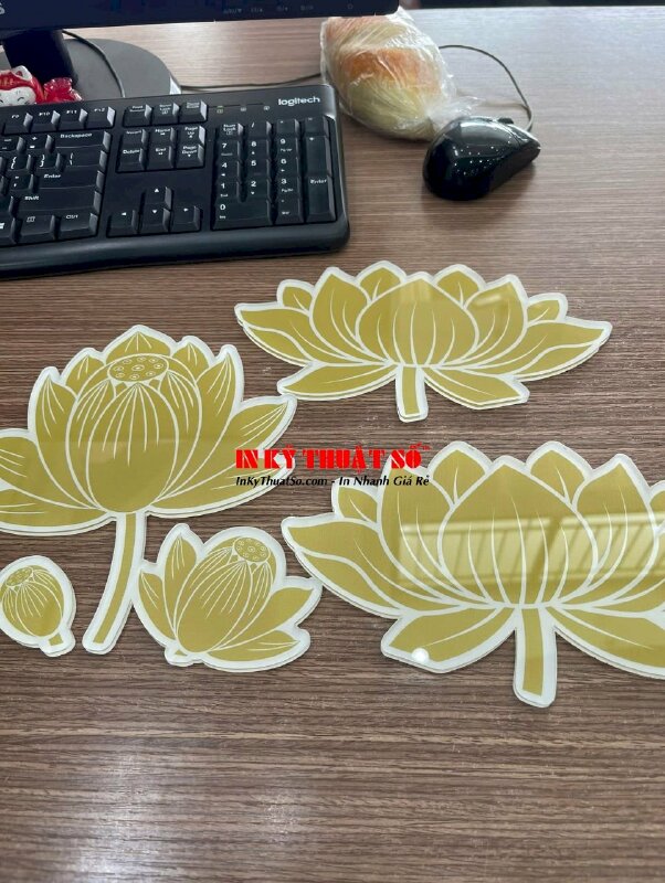 In Mica trang trí họa tiết hoa sen, in UV ngược Mica trong 5li, cắt theo file - INKTS3392