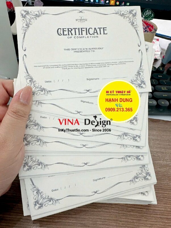 In nhanh giấy chứng nhận certificate giấy Materica nền kem Artisanal Chocolate Workshop - INKTS3398