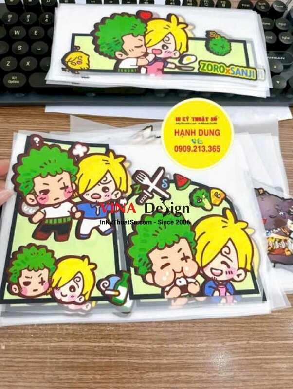 In pet nhiệt họa tiết anime chibi nhân vật Zoro Sanji One Piece, khách về tự ép lên túi dây rút vải dù - INKTS3418