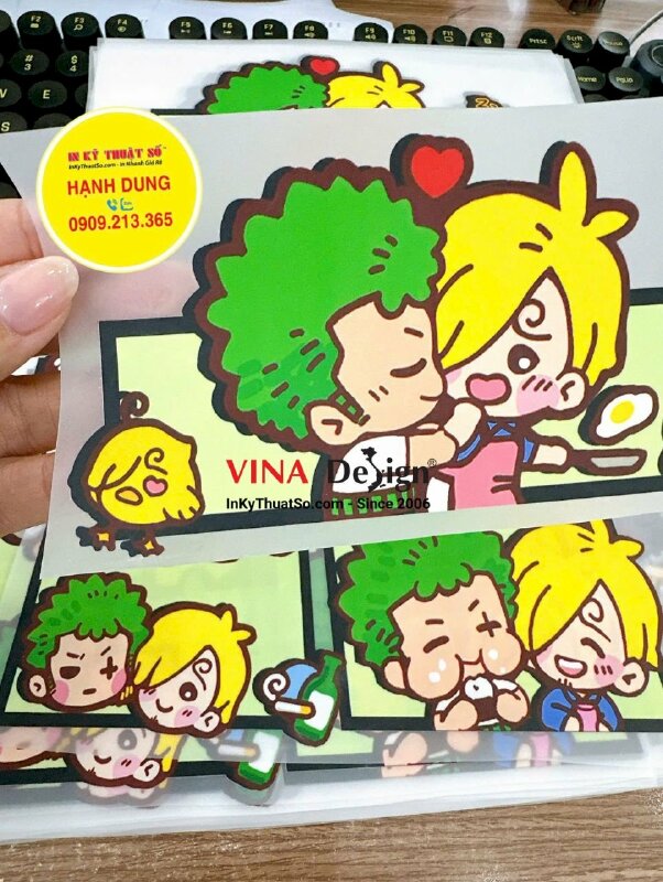 In pet nhiệt họa tiết anime chibi nhân vật Zoro Sanji One Piece, khách về tự ép lên túi dây rút vải dù - INKTS3418