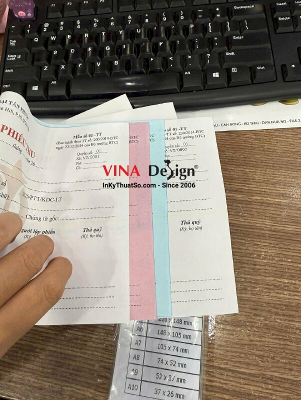 In phiếu thu tiền cọc cho công ty bất động sản, quyển biểu mẫu khổ A5 ngang, 3 liên - INKTS3441