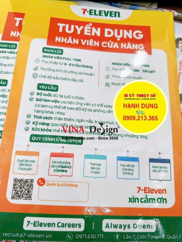 In poster tuyển dụng dán kính cửa hàng tiện lợi, in Decal sữa khổ A4 - INKTS3425