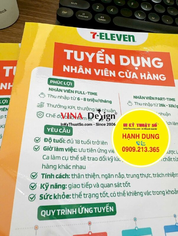 In poster tuyển dụng dán kính cửa hàng tiện lợi, in Decal sữa khổ A4 - INKTS3425