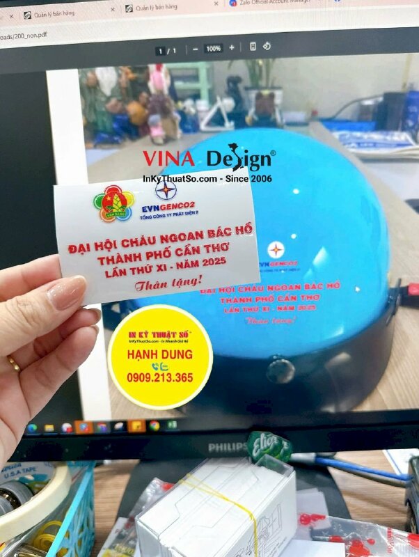 In tem UV DTF dán mũ bảo hiểm quà tặng sự kiện Đại hội Cháu ngoan Bác Hồ, hàng gửi đi Cần Thơ - INKTS3397