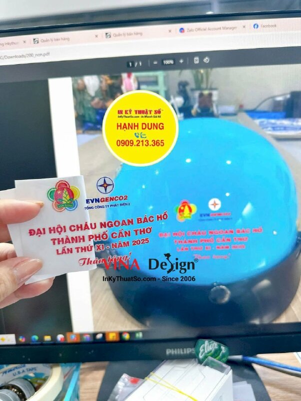 In tem UV DTF dán mũ bảo hiểm quà tặng sự kiện Đại hội Cháu ngoan Bác Hồ, hàng gửi đi Cần Thơ - INKTS3397