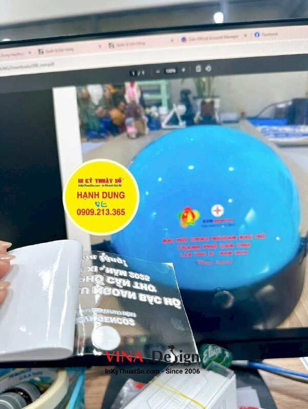 In tem UV DTF dán mũ bảo hiểm quà tặng sự kiện Đại hội Cháu ngoan Bác Hồ, hàng gửi đi Cần Thơ - INKTS3397