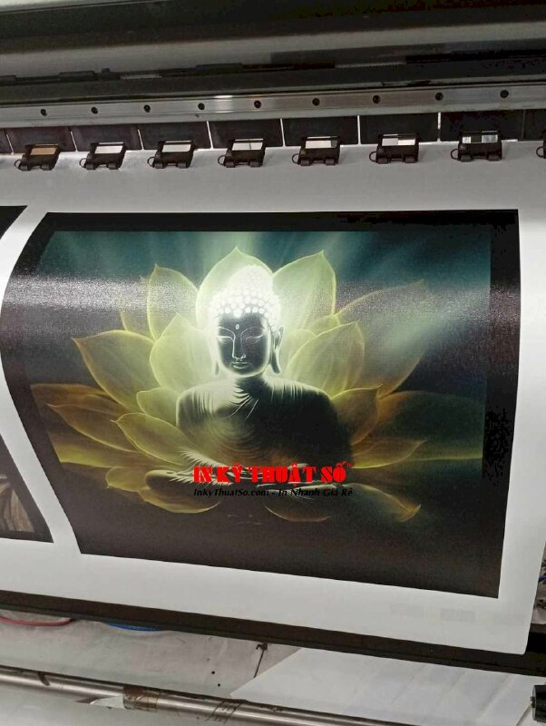 In tranh Canvas Đức Phật và hoa sen 3D in khổ lớn mực dầu bóng - INKTS3229