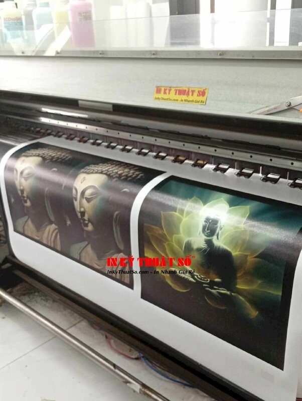 In tranh Canvas Đức Phật và hoa sen 3D in khổ lớn mực dầu bóng - INKTS3229