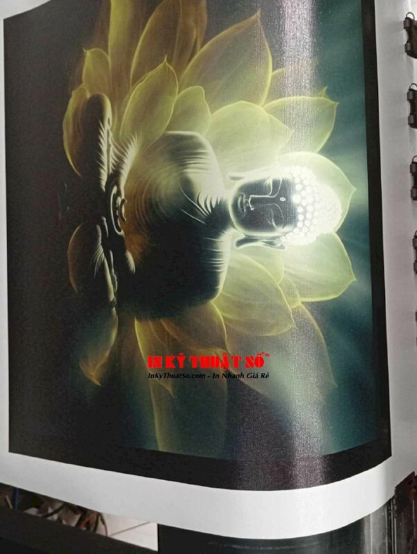 In tranh Canvas Đức Phật và hoa sen 3D in khổ lớn mực dầu bóng - INKTS3229