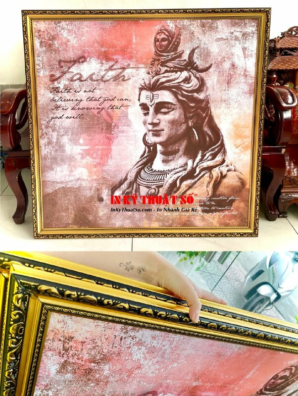 In tranh canvas thần Shiva kèm câu quote Faith Is Not Believing That God Can It Is Knowing That God Will - INKTS549