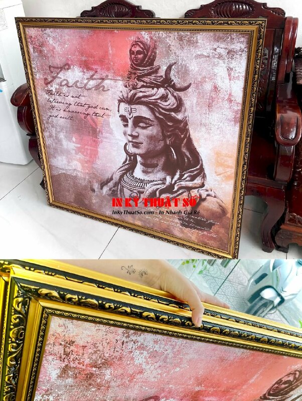 In tranh canvas thần Shiva kèm câu quote Faith Is Not Believing That God Can It Is Knowing That God Will - INKTS549