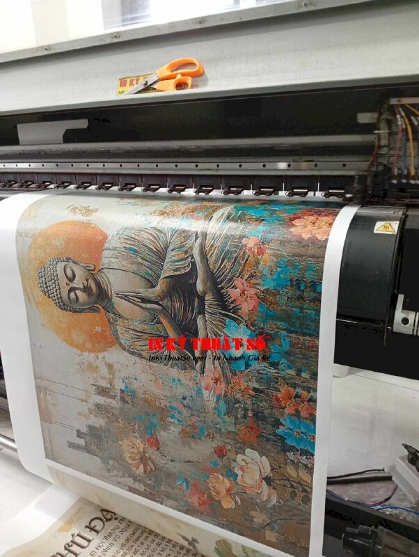 In tranh Phật giáo Đức Phật ngồi thiền trên hoa sen chất liệu Canvas mực dầu bóng - INKTS3389
