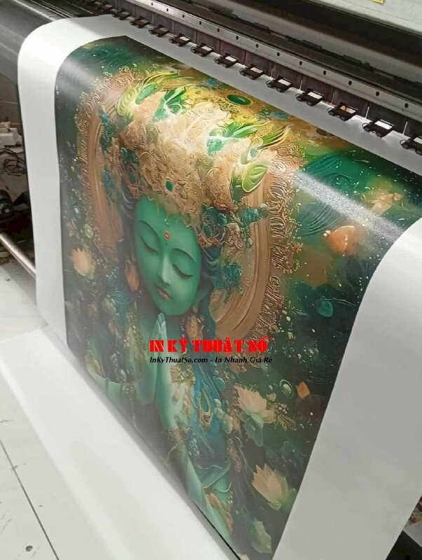 In tranh Thangka Green Tara Mantra Đức Tara Xanh Lục Độ Phật Mẫu, in Canvas mực dầu bóng - INKTS3388
