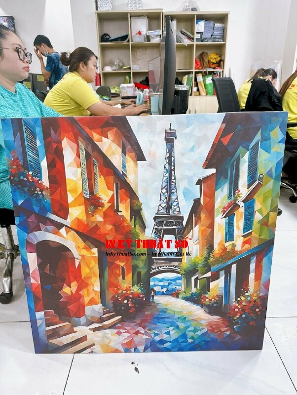 In tranh tháp Eiffel phong cách sơn dầu nhiều màu sắc rực rỡ, in Canvas mực dầu bóng đóng khung - INKTS3384