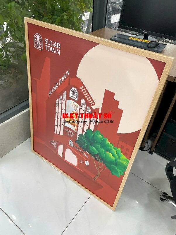 In vải Canvas hình chụp tiệm bánh ngọt phong cách tranh vẽ, đóng khung gỗ, lót formex mặt sau - INKTS3376