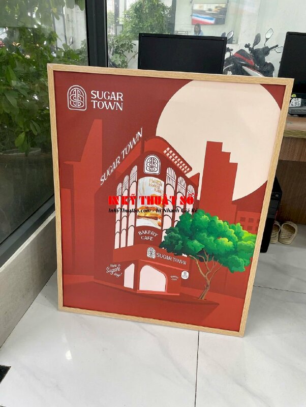 In vải Canvas hình chụp tiệm bánh ngọt phong cách tranh vẽ, đóng khung gỗ, lót formex mặt sau - INKTS3376