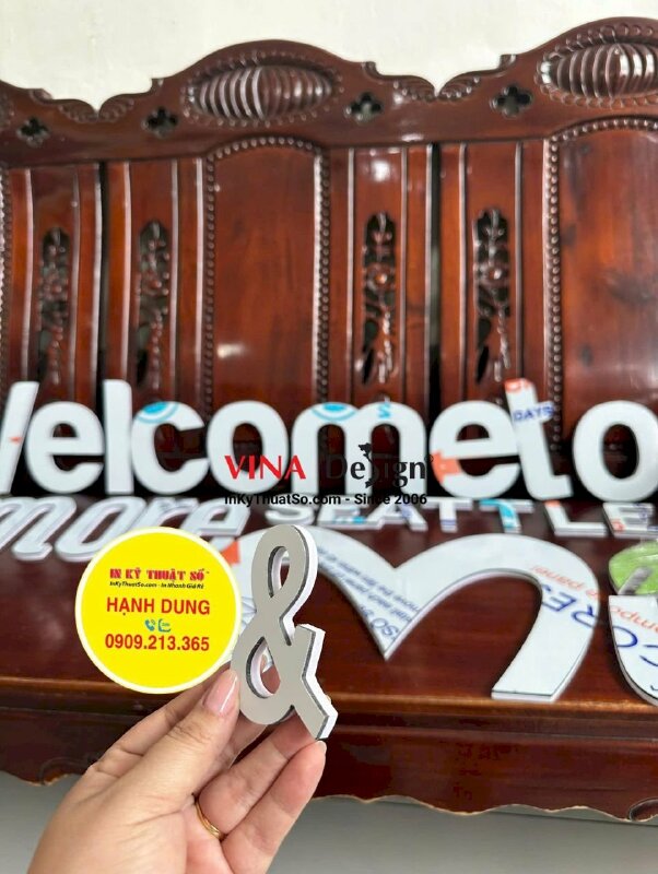 Làm mô hình chữ nổi Alu 3li, dán áp Format 5li làm bảng hiệu cửa hàng nước mía, hàng gửi đi Mỹ từ TPHCM - INKTS3416