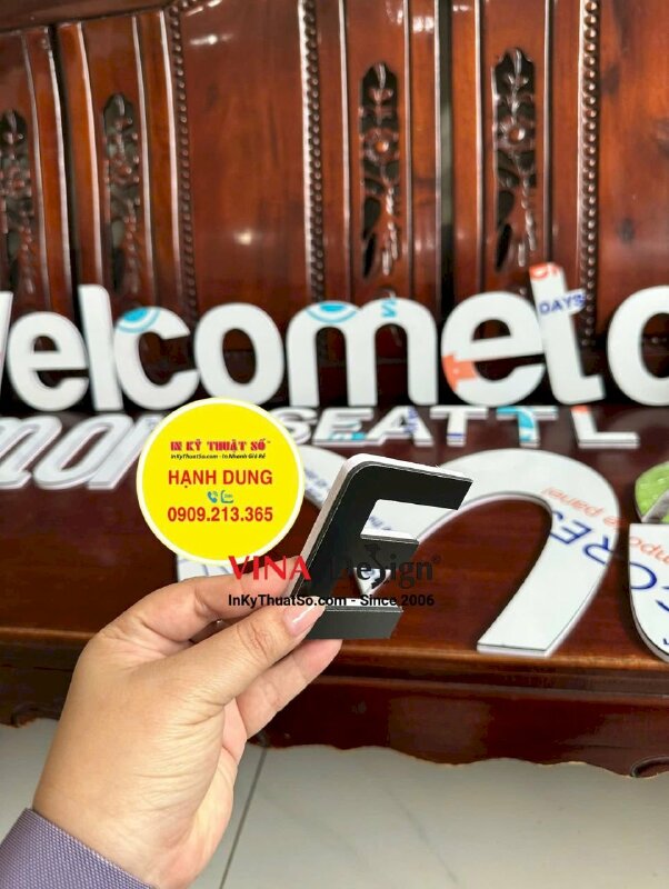 Làm mô hình chữ nổi Alu 3li, dán áp Format 5li làm bảng hiệu cửa hàng nước mía, hàng gửi đi Mỹ từ TPHCM - INKTS3416