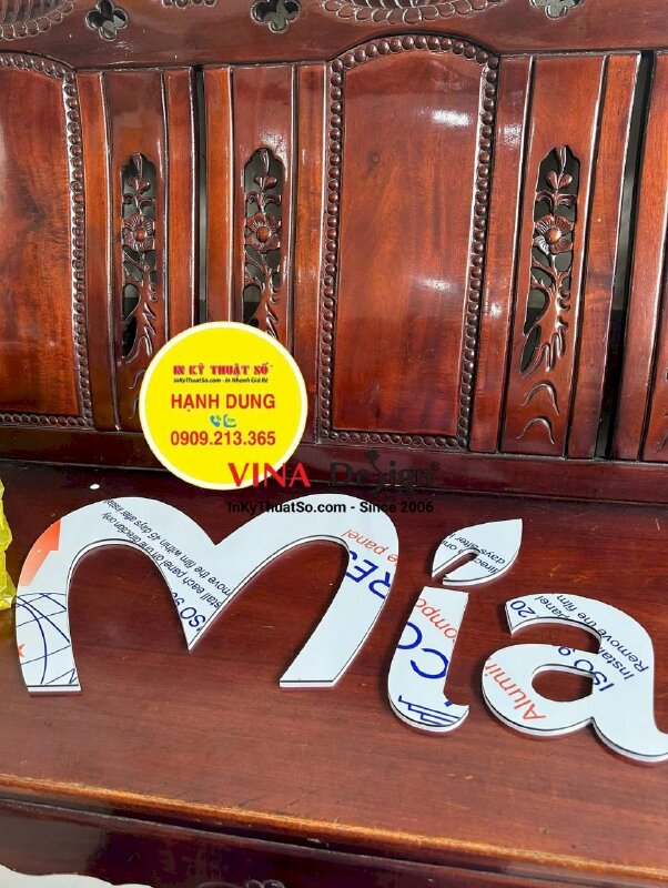 Làm mô hình chữ nổi Alu 3li, dán áp Format 5li làm bảng hiệu cửa hàng nước mía, hàng gửi đi Mỹ từ TPHCM - INKTS3416