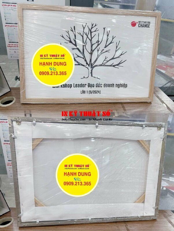Tranh cây in dấu vân tay từ vải Canvas đóng khung dùng kỷ niệm sự kiện Workshop Leader - INKTS1443