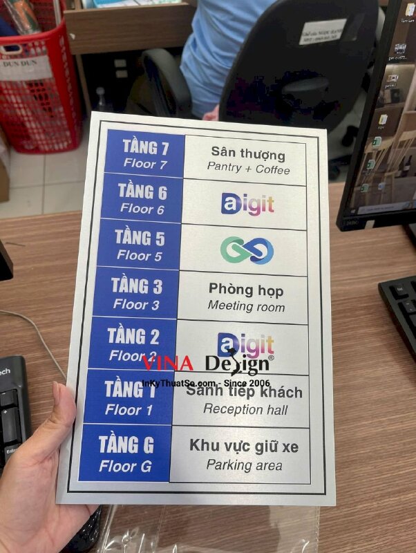 In bảng nhôm gắn thang máy số tầng, in UV thẻ nhôm dày màu bạc - INKTS3503