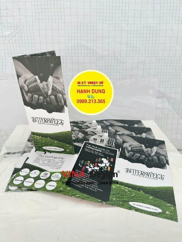 In brochure hội chợ giới thiệu sản phẩm socola thủ công, tờ gấp khổ A4 - INKTS3463
