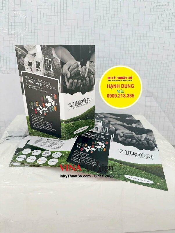 In brochure hội chợ giới thiệu sản phẩm socola thủ công, tờ gấp khổ A4 - INKTS3463