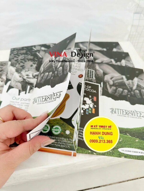 In brochure hội chợ giới thiệu sản phẩm socola thủ công, tờ gấp khổ A4 - INKTS3463