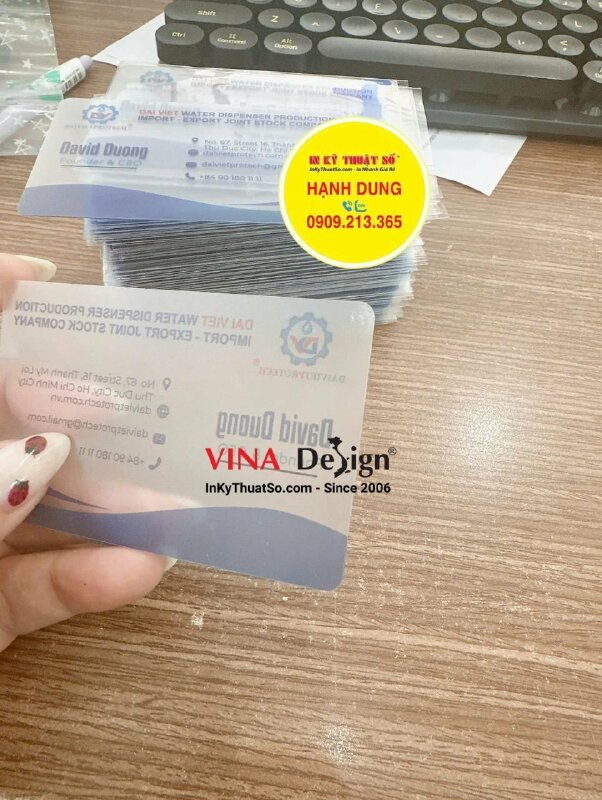 In card visit nhựa trong mờ chức danh Founder & CEO công ty máy lọc nước - INKTS3509
