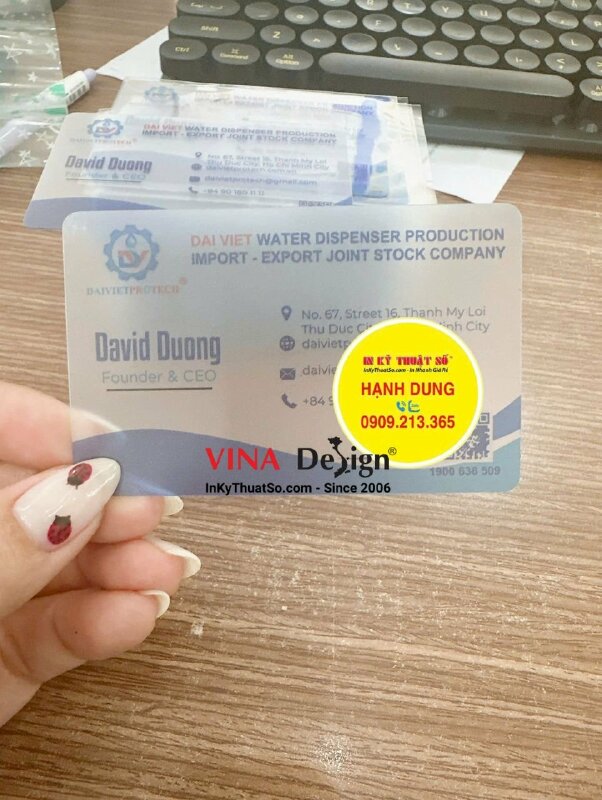 In card visit nhựa trong mờ chức danh Founder & CEO công ty máy lọc nước - INKTS3509
