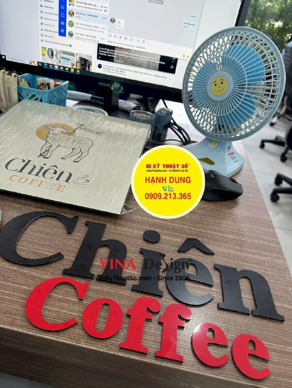 In combo bảng hiệu alu quán coffee: logo bảng hiệu tròn, vuông & chữ ghép tên quán - INKTS3480