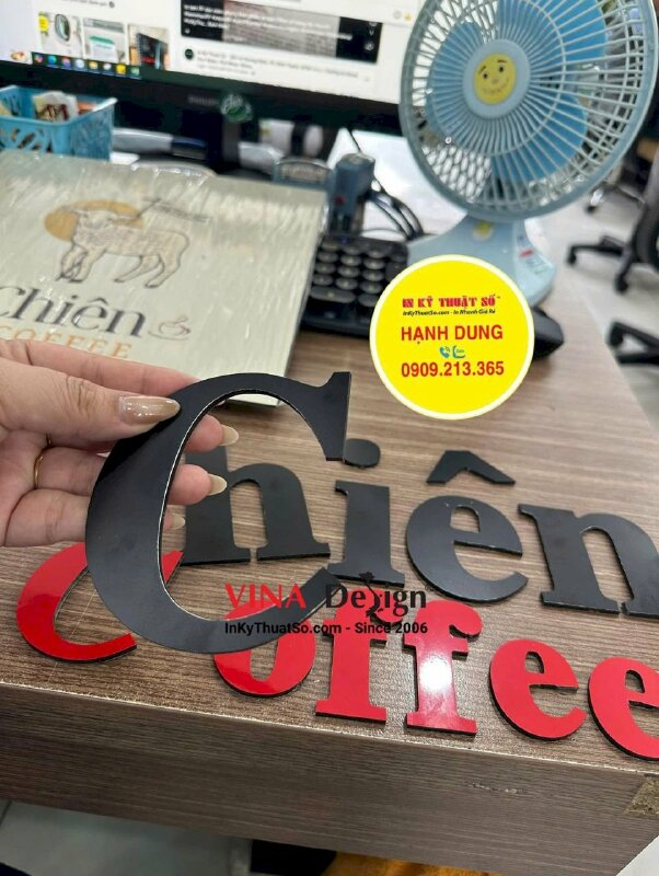In combo bảng hiệu alu quán coffee: logo bảng hiệu tròn, vuông & chữ ghép tên quán - INKTS3480