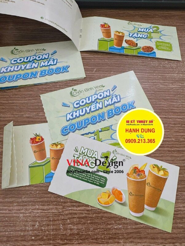 In cuốn voucher quà tặng khách hàng chuỗi cà phê, quyển coupon book khuyến mãi - INKTS3456