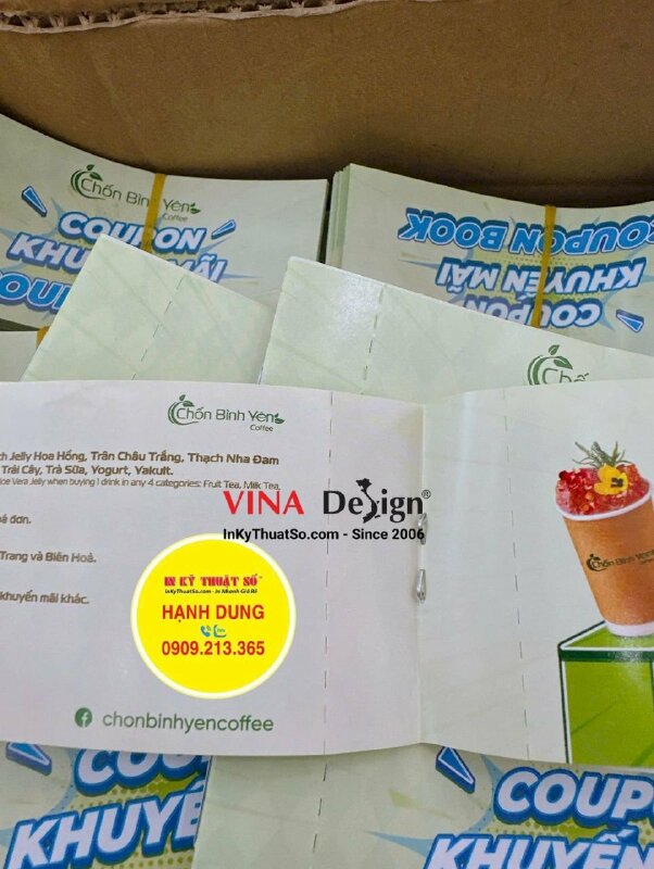 In cuốn voucher quà tặng khách hàng chuỗi cà phê, quyển coupon book khuyến mãi - INKTS3456