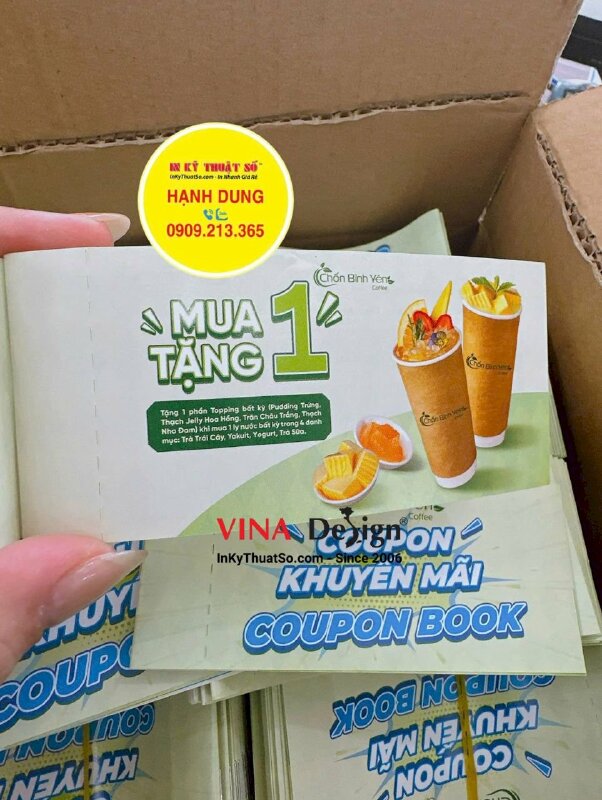 In cuốn voucher quà tặng khách hàng chuỗi cà phê, quyển coupon book khuyến mãi - INKTS3456