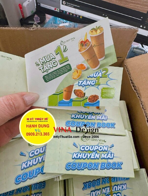 In cuốn voucher quà tặng khách hàng chuỗi cà phê, quyển coupon book khuyến mãi - INKTS3456