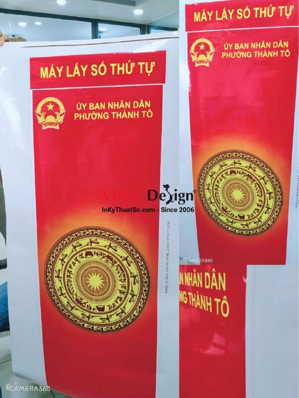 In decal dán máy lấy số thứ tự, in decal màu khổ lớn hoa văn trống đồng cho UBND - INKTS840
