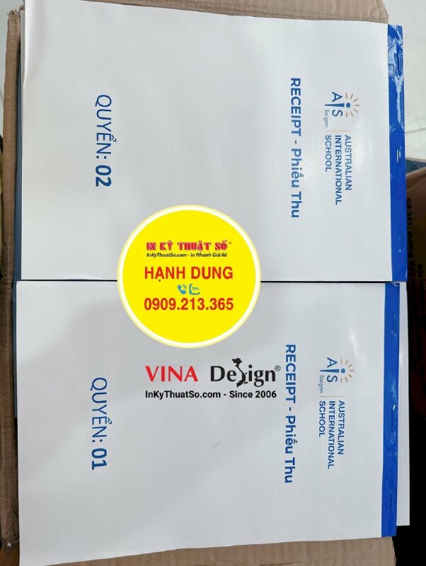 In hóa đơn 3 liên khổ A4, quyển phiếu thu Receipt song ngữ Anh Việt cho trường quốc tế tư thục - INKTS937