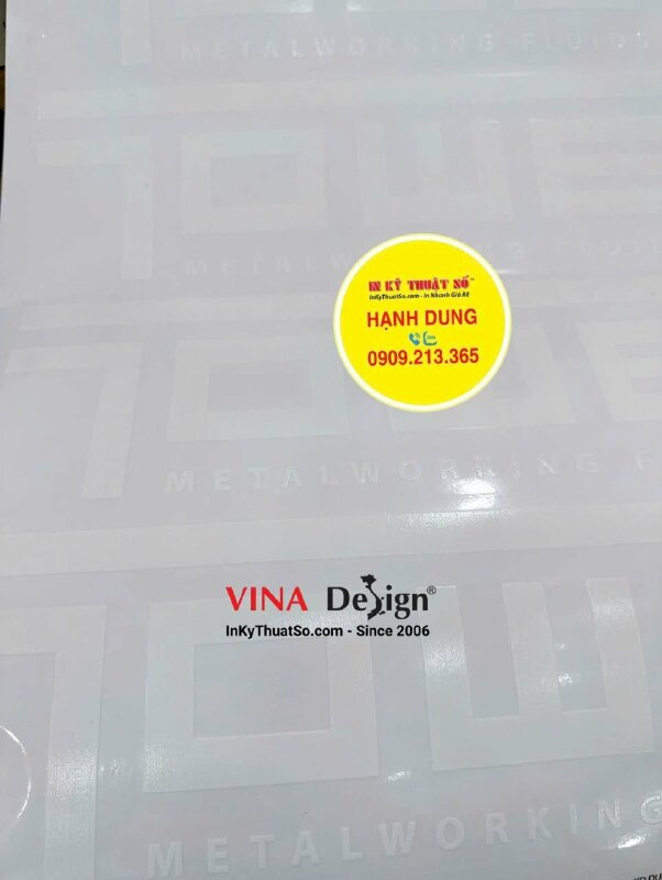 In Logo decal trong in UV mực trắng, có bế viền xung quanh, logo công ty sản xuất hóa chất - INKTS3483